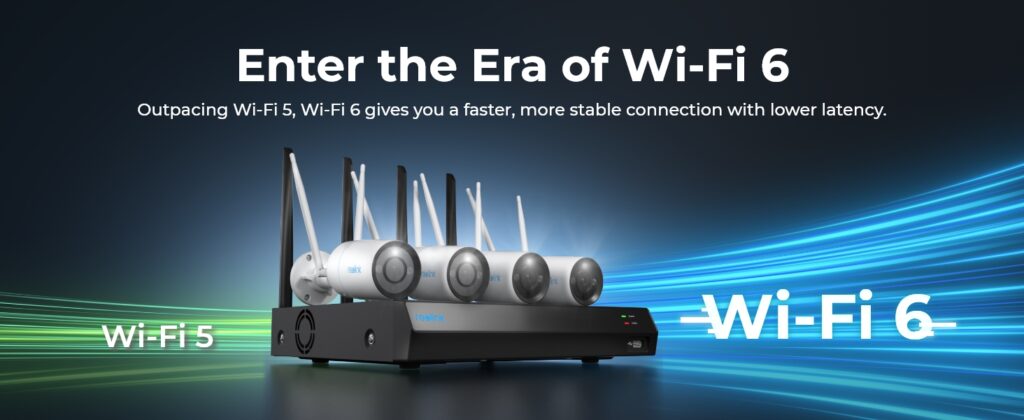 a wi-fi router with several white cameraRLK12-800WB4- video nadzor kamere