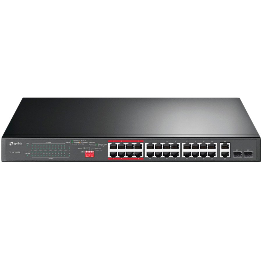 24-port 10/100Mbps Unmanaged PoE+ Switch with 2 combo RJ-45/SFP uplink ...