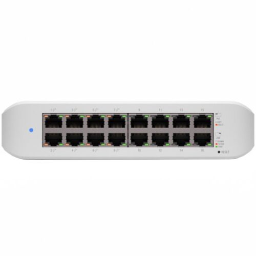 UBIQUITI Lite 16 PoE; (8) GbE PoE+, (8) GbE ports; 45W total PoE availability; Wall mountable.