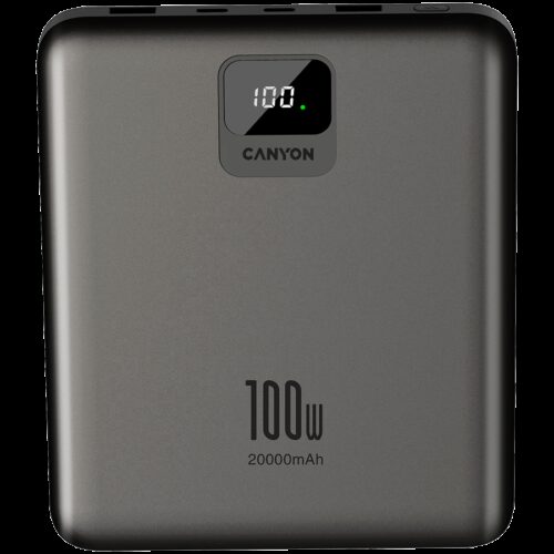 CANYON power bank PB-2008 LED FLAT 20000 mAh PD100W QC3.0 Tamno sivi