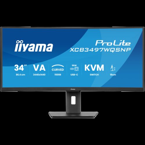 34" UW Curved VA-panel, 3440x1440-120Hz, 350cdm, 0,4ms MPRT, Speakers,USB-C Dock (LAN/KVM/95W PD),DisplayPort, 2xHDMI,USB HUB (2x3.2 2xC) ,Adaptive Sync.15cm Height Adj. Stand