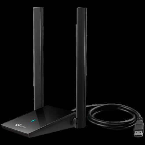 AX1800 High Gain Dual Band Wi-Fi 6 USB AdapterSPEED: 1201 Mbps at 5 GHz + 574 Mbps at 2.4 GHzSPEC: 2Г— High Gain External Antennas, USB 3.0, Extension CableFEATURE: MU-MIMO, OFDMA, WPA3